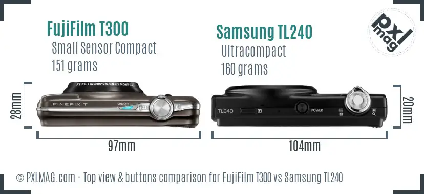 FujiFilm T300 vs Samsung TL240 top view buttons comparison FujiFilm T300 vs Samsung TL240 top view buttons comparison