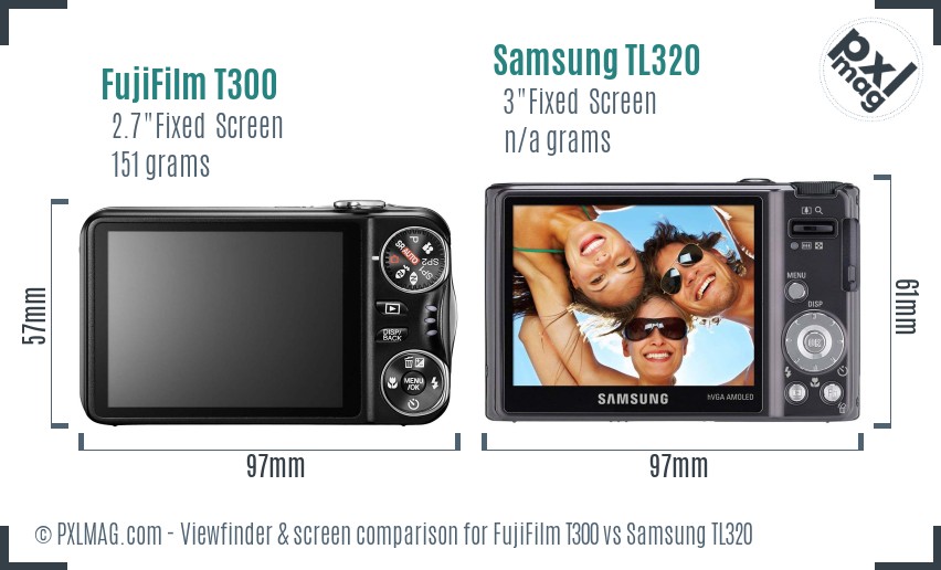 FujiFilm T300 vs Samsung TL320 Screen and Viewfinder comparison