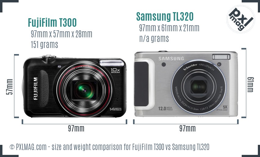 FujiFilm T300 vs Samsung TL320 size comparison