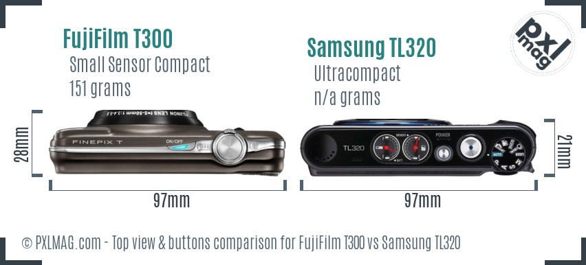 FujiFilm T300 vs Samsung TL320 top view buttons comparison