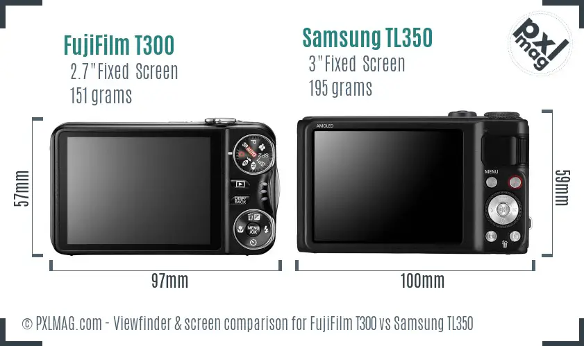 FujiFilm T300 vs Samsung TL350 Screen and Viewfinder comparison