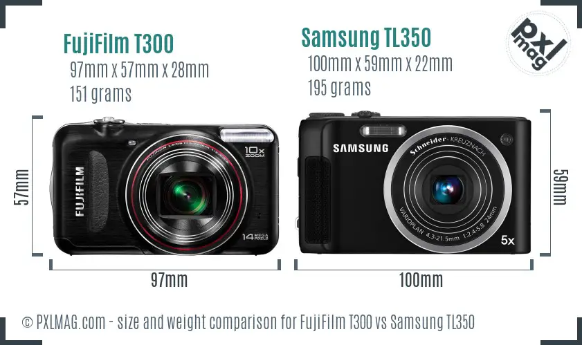 FujiFilm T300 vs Samsung TL350 size comparison