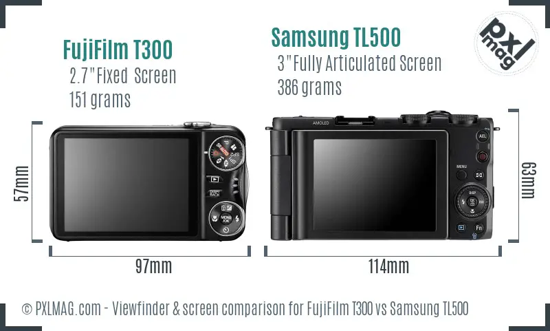 FujiFilm T300 vs Samsung TL500 Screen and Viewfinder comparison FujiFilm T300 vs Samsung TL500 Screen and Viewfinder comparison