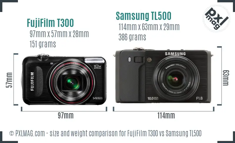 FujiFilm T300 vs Samsung TL500 size comparison FujiFilm T300 vs Samsung TL500 size comparison