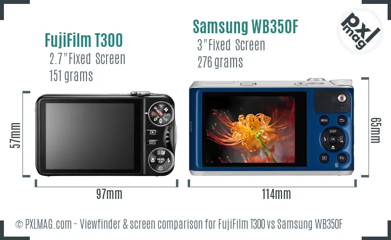 FujiFilm T300 vs Samsung WB350F Screen and Viewfinder comparison