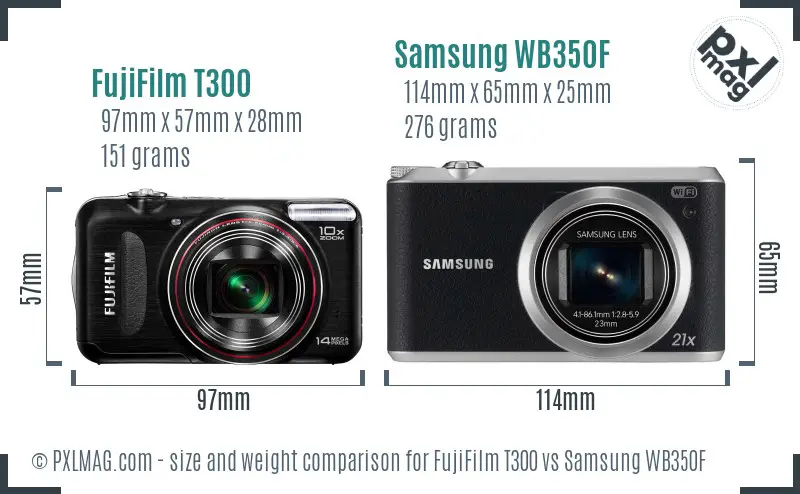 FujiFilm T300 vs Samsung WB350F size comparison