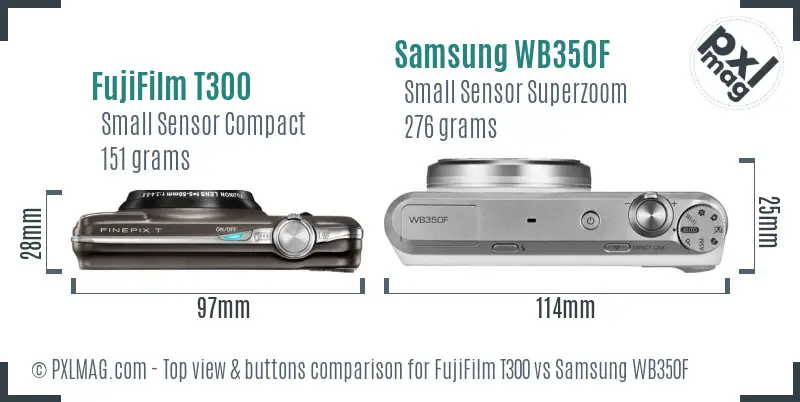 FujiFilm T300 vs Samsung WB350F top view buttons comparison