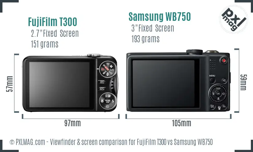 FujiFilm T300 vs Samsung WB750 Screen and Viewfinder comparison