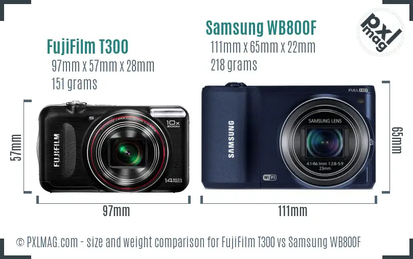 FujiFilm T300 vs Samsung WB800F size comparison