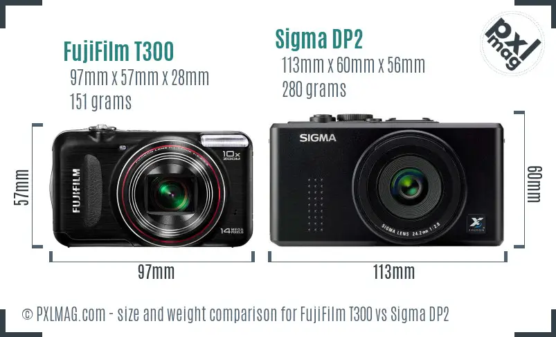 FujiFilm T300 vs Sigma DP2 size comparison