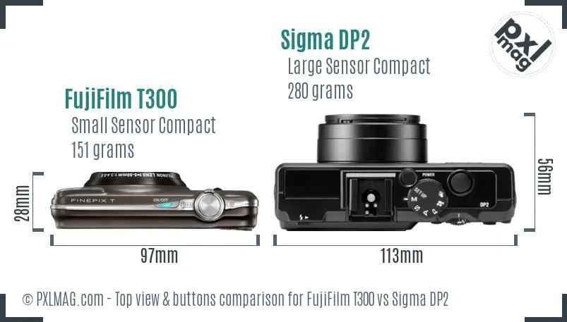 FujiFilm T300 vs Sigma DP2 top view buttons comparison