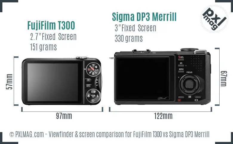 FujiFilm T300 vs Sigma DP3 Merrill Screen and Viewfinder comparison FujiFilm T300 vs Sigma DP3 Merrill Screen and Viewfinder comparison