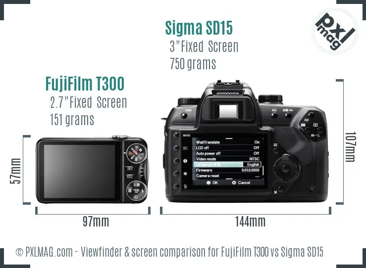 FujiFilm T300 vs Sigma SD15 Screen and Viewfinder comparison