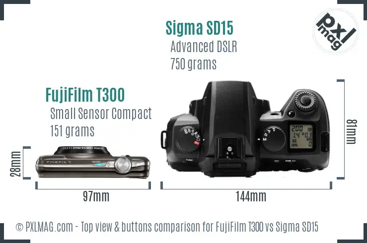FujiFilm T300 vs Sigma SD15 top view buttons comparison