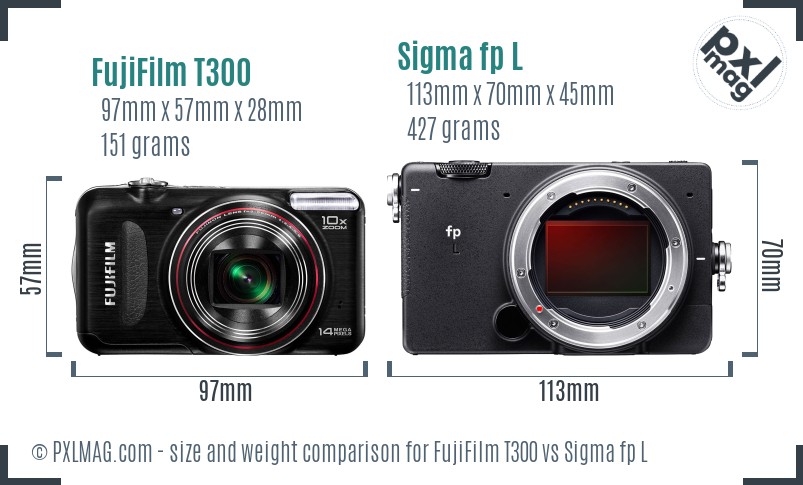FujiFilm T300 vs Sigma fp L size comparison