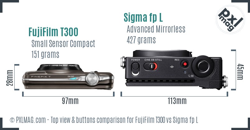 FujiFilm T300 vs Sigma fp L top view buttons comparison