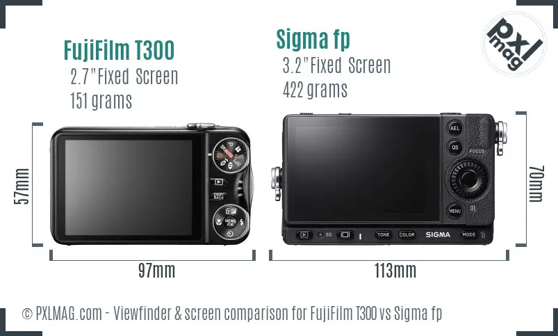 FujiFilm T300 vs Sigma fp Screen and Viewfinder comparison