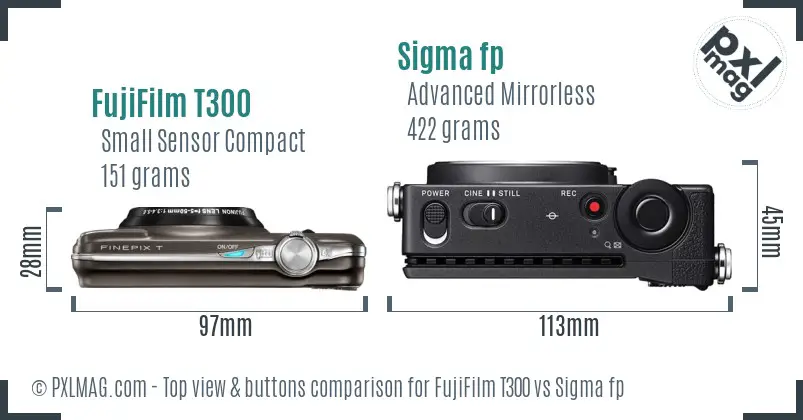 FujiFilm T300 vs Sigma fp top view buttons comparison