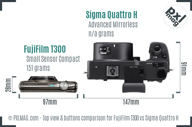 FujiFilm T300 vs Sigma Quattro H top view buttons comparison