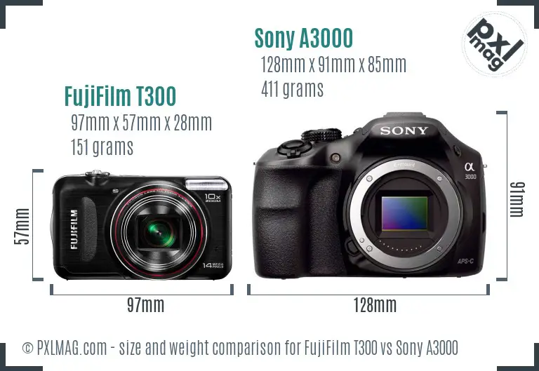 FujiFilm T300 vs Sony A3000 size comparison FujiFilm T300 vs Sony A3000 size comparison