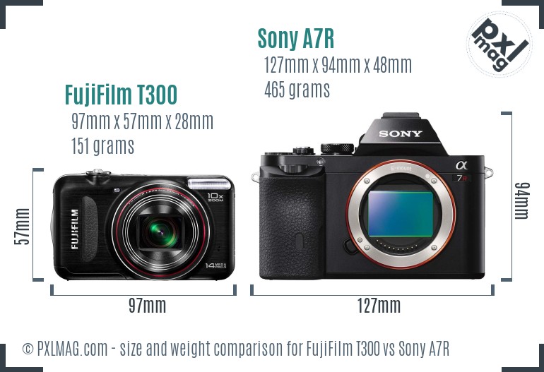 FujiFilm T300 vs Sony A7R size comparison