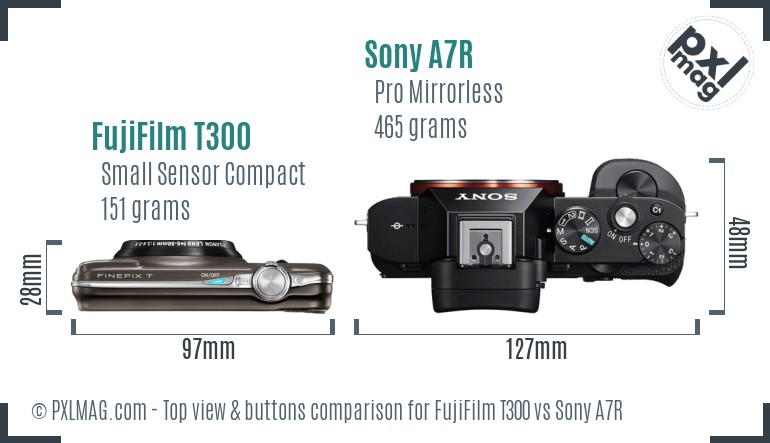 FujiFilm T300 vs Sony A7R top view buttons comparison