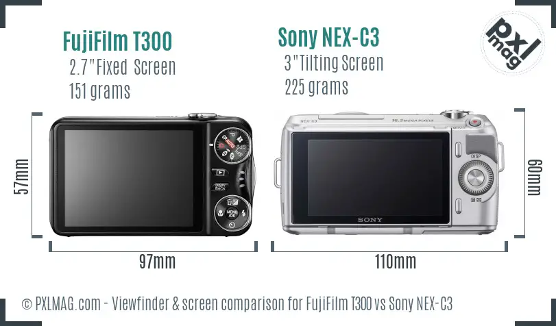 FujiFilm T300 vs Sony NEX-C3 Screen and Viewfinder comparison