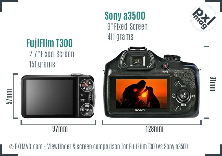 FujiFilm T300 vs Sony a3500 Screen and Viewfinder comparison