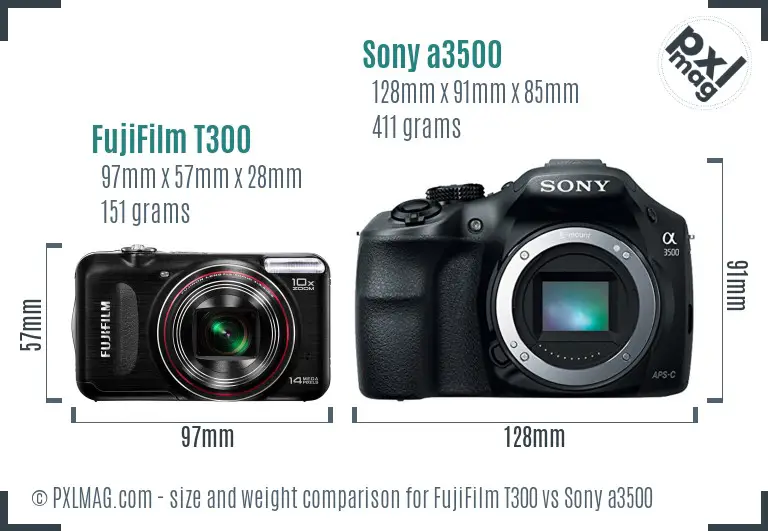 FujiFilm T300 vs Sony a3500 size comparison