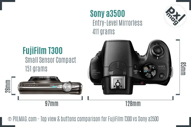 FujiFilm T300 vs Sony a3500 top view buttons comparison