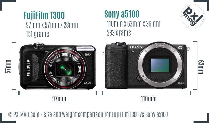FujiFilm T300 vs Sony a5100 size comparison FujiFilm T300 vs Sony a5100 size comparison