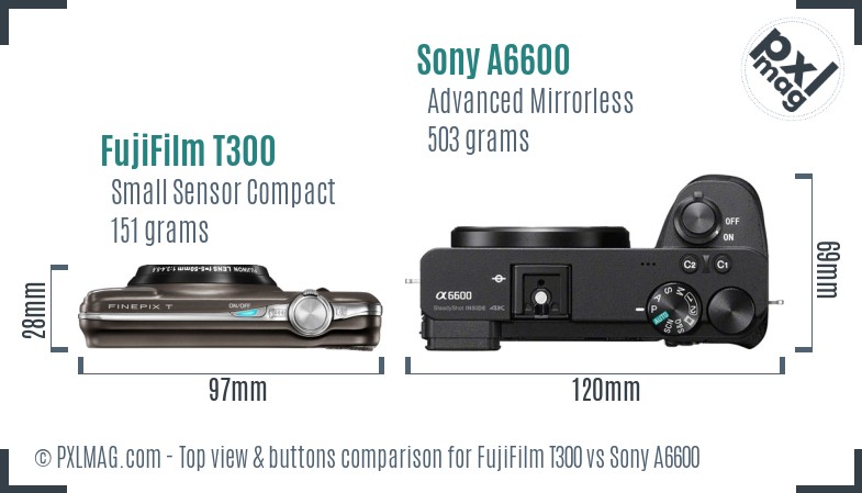 FujiFilm T300 vs Sony A6600 top view buttons comparison