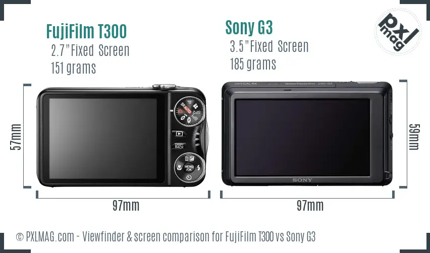 FujiFilm T300 vs Sony G3 Screen and Viewfinder comparison