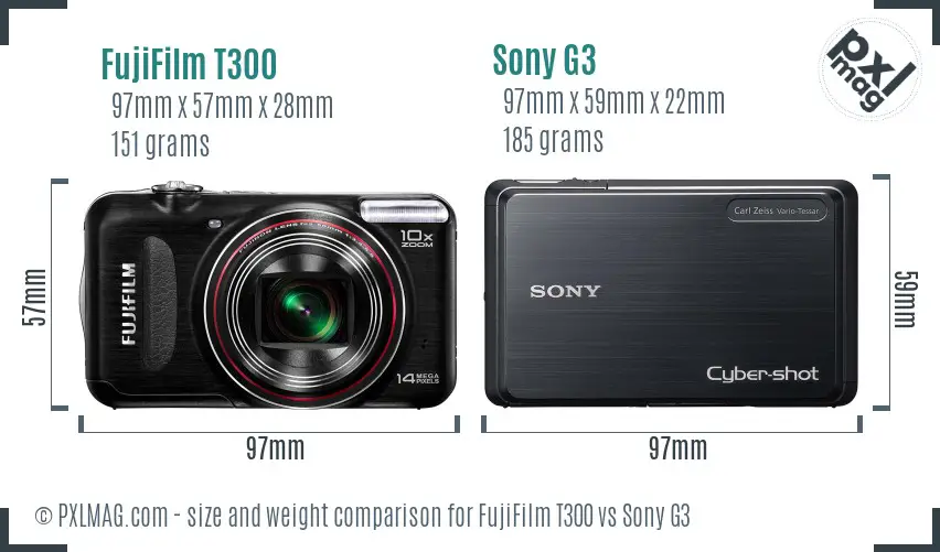 FujiFilm T300 vs Sony G3 size comparison