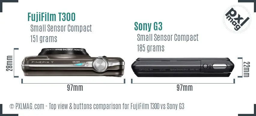 FujiFilm T300 vs Sony G3 top view buttons comparison