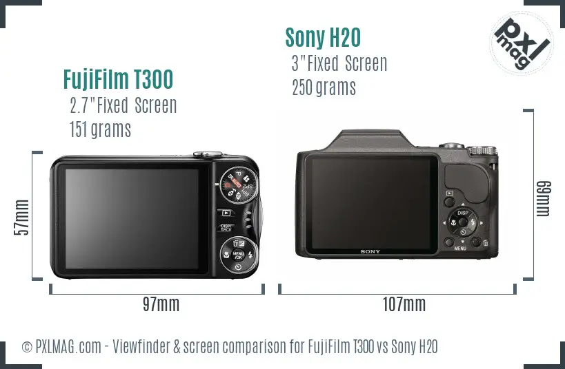 FujiFilm T300 vs Sony H20 Screen and Viewfinder comparison