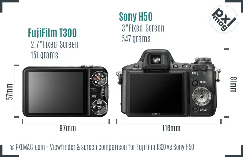 FujiFilm T300 vs Sony H50 Screen and Viewfinder comparison