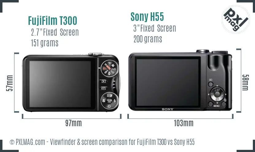 FujiFilm T300 vs Sony H55 Screen and Viewfinder comparison