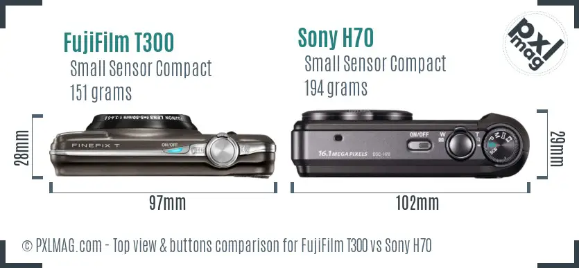 FujiFilm T300 vs Sony H70 top view buttons comparison