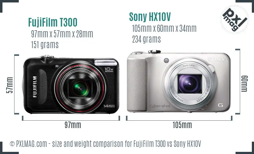 FujiFilm T300 vs Sony HX10V size comparison FujiFilm T300 vs Sony HX10V size comparison