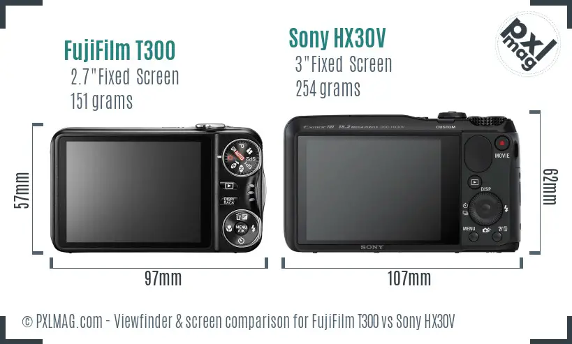 FujiFilm T300 vs Sony HX30V Screen and Viewfinder comparison FujiFilm T300 vs Sony HX30V Screen and Viewfinder comparison