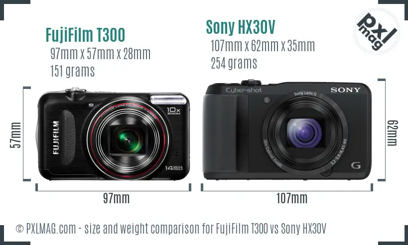 FujiFilm T300 vs Sony HX30V size comparison FujiFilm T300 vs Sony HX30V size comparison