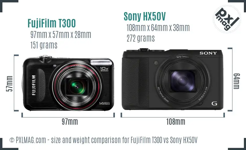 FujiFilm T300 vs Sony HX50V size comparison FujiFilm T300 vs Sony HX50V size comparison