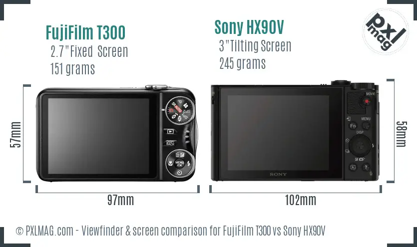 FujiFilm T300 vs Sony HX90V Screen and Viewfinder comparison