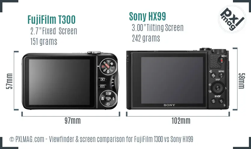 FujiFilm T300 vs Sony HX99 Screen and Viewfinder comparison