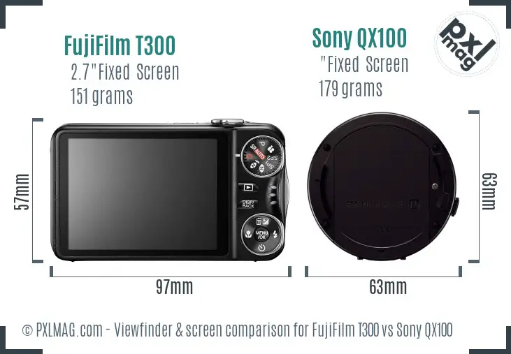 FujiFilm T300 vs Sony QX100 Screen and Viewfinder comparison