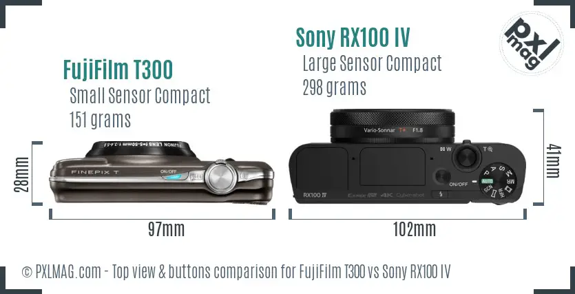FujiFilm T300 vs Sony RX100 IV top view buttons comparison