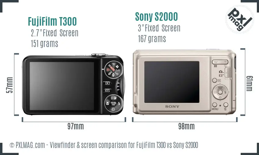 FujiFilm T300 vs Sony S2000 Screen and Viewfinder comparison