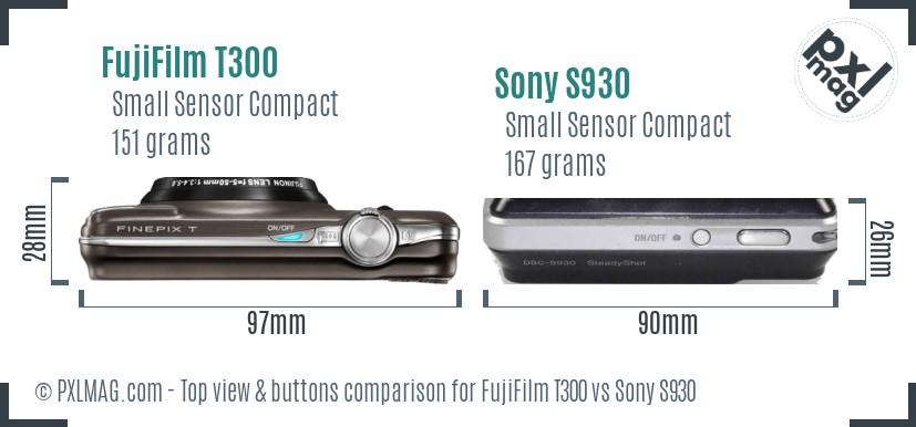 FujiFilm T300 vs Sony S930 top view buttons comparison