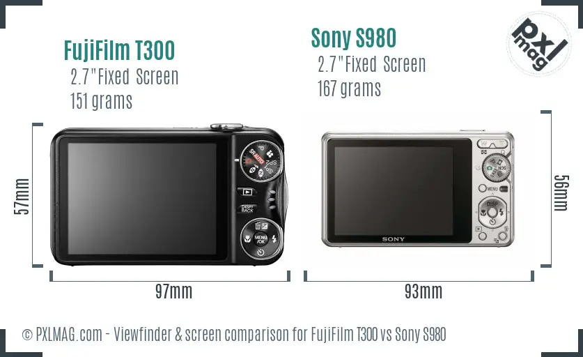 FujiFilm T300 vs Sony S980 Screen and Viewfinder comparison